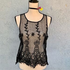 House of Harlow 1960 black crochet sheer tank top